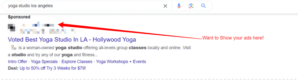 Google ads for Yoga Studio